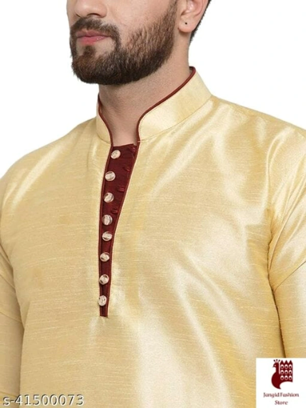 Ethnic Men Kurta Sets - 1, XL, Top Fabric: Silk Blend Bottom Fabric: Silk Blend, CREAM, Stitched, Free